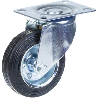 B&Q -  100mm Swivel Castor With Black Rubber On Pressed Steel Centre Wheel