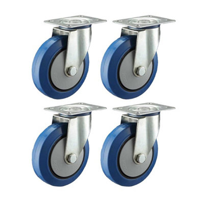 Parnells Blue 100Mm Flight Case Castors - Elastic Rubber Swivel Castor Each - Set Of 4 150Kg