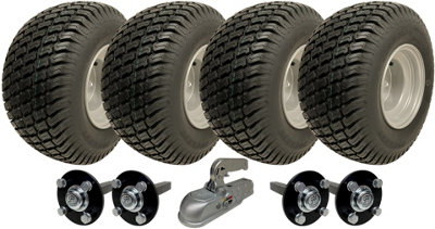 B&Q -  18X8.50-8 Twin Axle Atv Grass Trailer Kit Wheels Hub & Stub Axles + Hitch 1500Kg