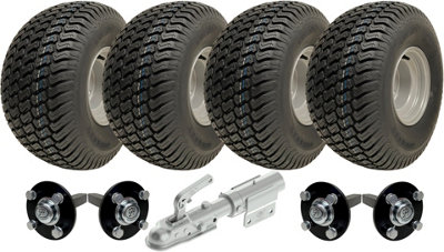 B&Q -  20X10.00-8 Twin Axle Atv Quad Trailer Kit 4 Wheels Axles & Swivel Hitch 1800Kgs
