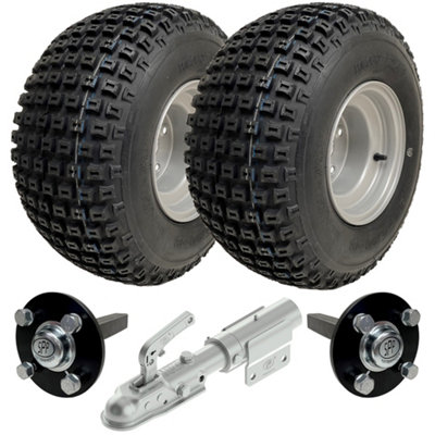 B&Q -  18X9.50-8 Atv Quad Trailer Kit Knobby Wheels Hub & Stub Axles Swivel Hitch 204Kg