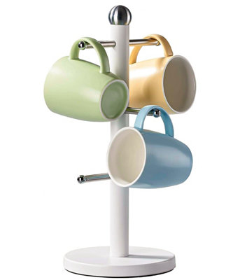 Innoteck Mug Tree 6 Mugs, Mug Holder & Freestanding Cup Holder, White | Cup Holder, Mug Stand, Coffee Accessories, Weighted Base, No Assembly - Image 8