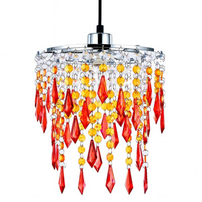 Innoteck Sunbeam Ceiling Chandelier Acrylic Light Shade With Sparkly Acrylic Droplets- Gradient ClearAmber To Orange from B&Q