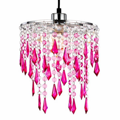 Innoteck Cherry Ceiling Chandelier Acrylic Light Shade With Sparkly Acrylic Droplets- Gradient ClearPink & Cherry from B&Q