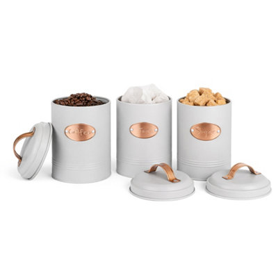 Innoteck Essentials Vintage TeaSugarCoffee Canisters With Copper DecorationGrey from B&Q