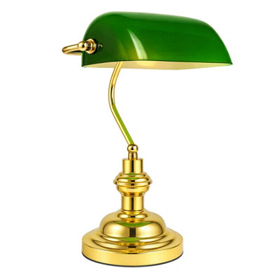 Innoteck Classic Bankers Desk Lamp - Green & Polished Brass Metal - Adjustable Shade - Image 7