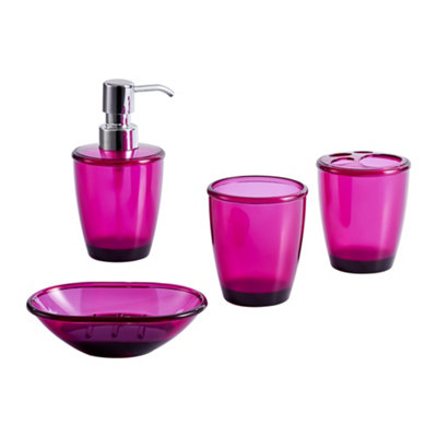 B&Q -  Essentials 4Pc Bathroom Accessory Set(Wine Red)Soap DishSoap DispenserRinse CupToothbrush Holder.