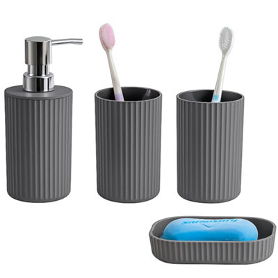 Innoteck Essentials 4Pc Bathroom Accessory Set(Matt Grey)Soap DishSoap DispenserTumbler(X2). from B&Q