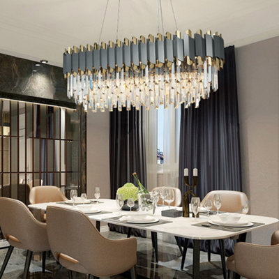 B&Q -  2222-100X34 Dark Carbon And Gold Postmodern Rectangle Pendant Dining ChandelierGenuine K9 Crystal100X34 CmE14 (10 Bulbs)