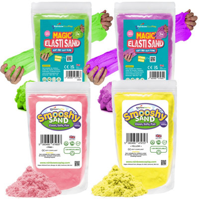 Rainbow Eco PlayMagic Sand Elasti And SmooshyAssorted Colours4 X 485GChildrens Coloured Sand For Kids from B&Q