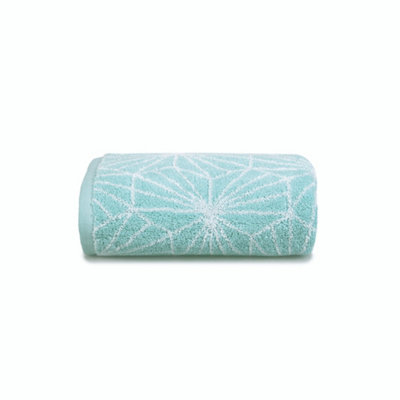 Allure Geometric Design Hand Towel, Pack of 2, 50 x 90cm, 100% Cotton, Supersoft, Washable (Duck Egg) - Image 5
