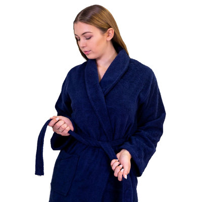 Allure Bath Fashions Hotel Luxury Unisex Towelling Bathrobe - Navy, L/Xl