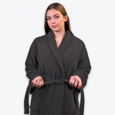 B&Q -  Hotel Luxury Unisex Towelling BathrobeCharcoal GreyL/xl