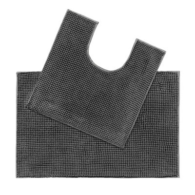 Allure Bath Fashions Supersoft Chenille Bobble Two Piece Bath & Pedestal Mat SetCharcoal Grey from B&Q