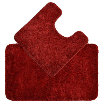 Allure Bath Fashions Deep Pile Microfibre Non Slip Bath Mat SetBurgundy from B&Q