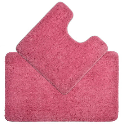 Allure Bath Fashions Deep Pile Microfibre Non Slip Bath Mat SetRose Pink from B&Q