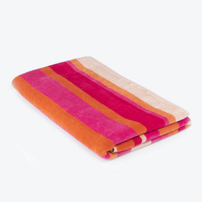 Allure Bath Fashions Velour Stripe Beach TowelPink from B&Q