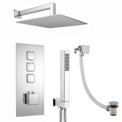 Enki Spello Chrome Modern Bathroom Concealed Push Thermostatic Shower Mixer Valve With Fixed Head Handset And Bath Filler Waste from B&Q