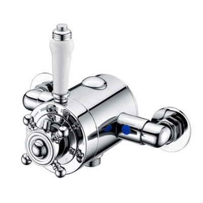 Enki Dulwich Chrome White Modern Traditional Bathroom Solid Brass Ceramic Thermostatic Concentric Valve Exposed Shower Mixer Unit from B&Q