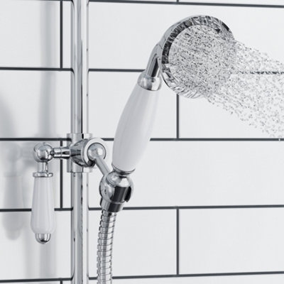 Enki Chrome White Traditional Victorian Bathroom Solid Brass Porcelain Round Anti-Clog Nozzles Replacement Handheld Shower Head from B&Q