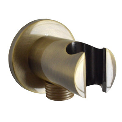 Enki Antique Brass Modern Contemporary Bathroom Wall Mounted Easy Install Round Handheld Shower Head Connector Holder W/ Bracket from B&Q
