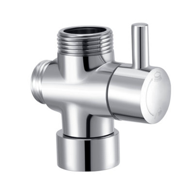 Enki Chrome Silver Modern Contemporary Bathroom Solid Brass Round Fixed Column To Handheld 3/4" Inlet Outlet Shower Diverter Valve from B&Q
