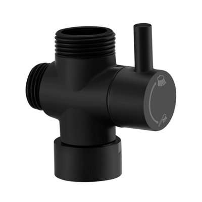 Enki Matt Black Modern Contemporary Bathroom Solid Brass Round Fixed Column To Handheld 3/4" Inlet Outlet Shower Diverter Valve from B&Q