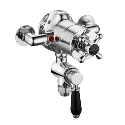 Enki Downton Chrome Black Traditional Bathroom Brass Ceramic Thermostatic Concentric Twin Valve Control Cross Handle Shower Mixer from B&Q