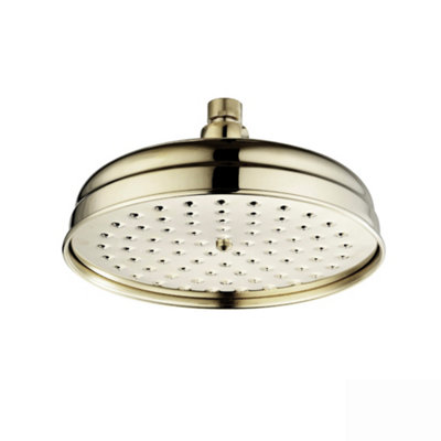 Enki Gold Modern Traditional Bathroom Solid Brass Anti-Limescale Jets Round Rainfall Power Shower Head Mixer Unit (Diam) 200mm R13 from B&Q