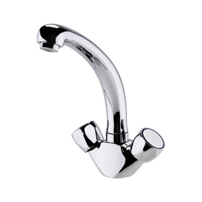 Enki Richmond Chrome Classic Farmhouse Solid Brass Swivel Spout Drip-Free Compression Valves Kitchen Sink Mixer Tap from B&Q