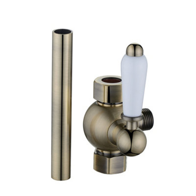 Enki Downton Antique Brass White Modern Traditional Bathroom Ceramic Shower Diverter Valve W/ Extension Column Pipe (Diam) 18mm from B&Q