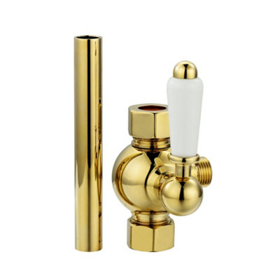 Enki Downton Gold White Modern Traditional Bathroom Brass Ceramic Shower Diverter Valve With Extension Column Pipe (Diam) 18mm D06 from B&Q