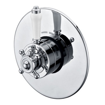 Enki Dulwich Chrome White Modern Traditional Bathroom Solid Brass Ceramic Thermostatic Concentric Valve Concealed Shower Mixer from B&Q