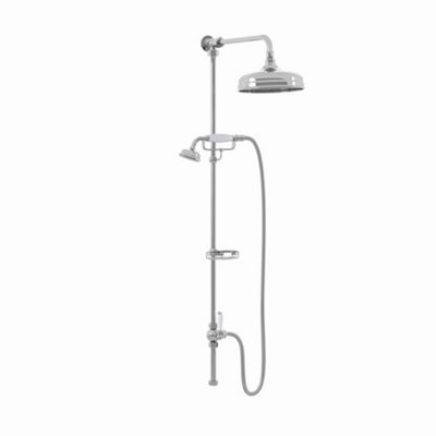 Enki Downton Chrome Traditional Bathroom Brass Rigid Riser Rail Kit W/ Watering Can Fixed Head & Telephone Handset (Diam) 200mm from B&Q