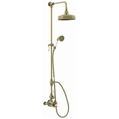 Enki Downton Antique Brass 2-Outlet Brass Thermostatic Shower Set 200mm from B&Q