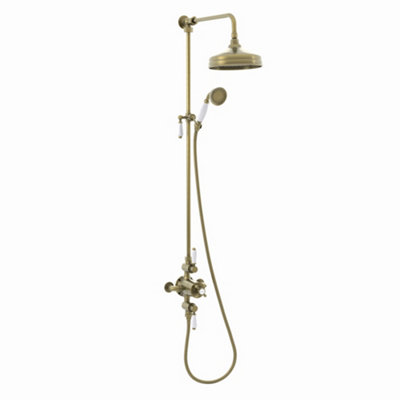 Enki, Downton, Sh0179, Shower Set With 2 Shower Head Outlets, Triple Thermostatic Shower Valve, Bronze & White Shower Tap