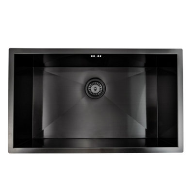 Enki Bali Gunmetal Grey Modern Kitchen Stainless Steel Handmade Undermount Topmount Stain Heat Resistant Sink W/ Basket Waste Kit from B&Q