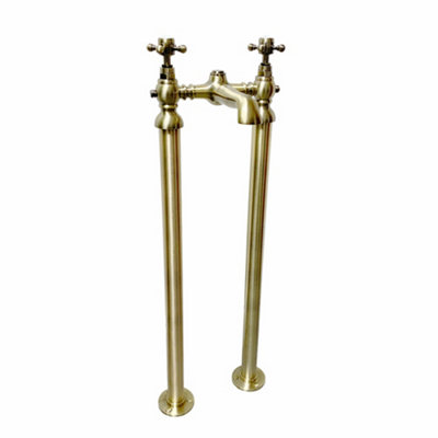 Enki Camberley Antique Brass Classic Bathroom Traditional Victorian Cross Handle Hot & Cold Water Floorstanding Bath Mixer Tap from B&Q