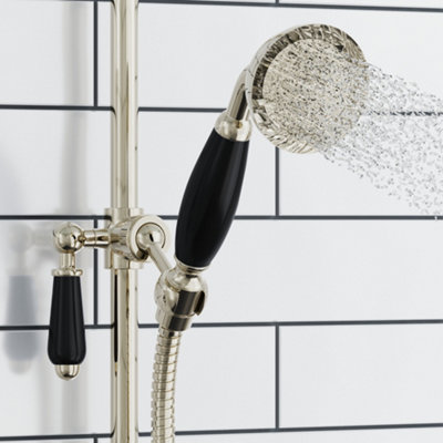 Enki English Gold Black Traditional Victorian Bathroom Brass Porcelain Round Anti-Clog Nozzles Replacement Handheld Shower Head from B&Q