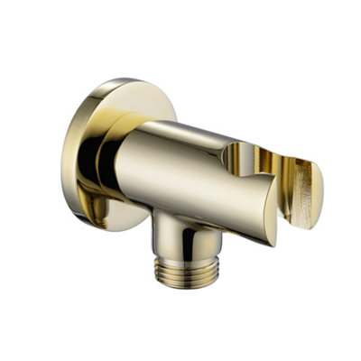 Enki English Gold Modern Contemporary Bathroom Solid Brass Wall Mounted Round Handheld Shower Head Connector Holder W/ Bracket O05 from B&Q