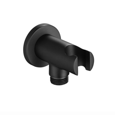 Enki Matt Black Modern Contemporary Bathroom Solid Brass Wall Mounted Round Handheld Shower Head Connector Holder With Bracket O06 from B&Q