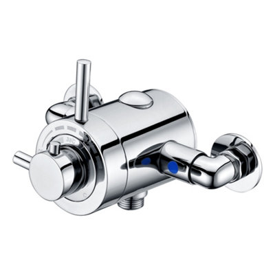 Enki Azure Chrome Modern Minimalist Bathroom Solid Brass Exposed Thermostatic Concentric Top Or Bottom Outlet Shower Mixer Valve from B&Q