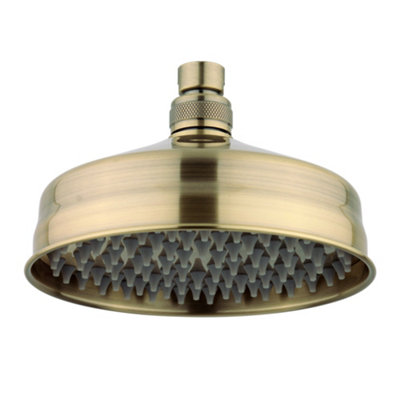 Enki Antique Brass Traditional Bathroom Swivel Ball Joint Connector Single-Spray Jets Round Power Rainfall Shower Head Mixer 150mm from B&Q