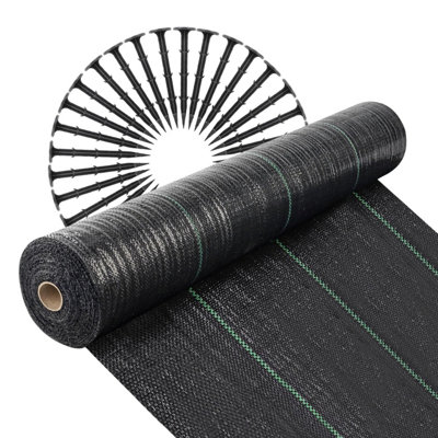 Heavy Duty Weed Suppressant Membrane 50M X 1M Roll + 50 Ground Pegs from B&Q