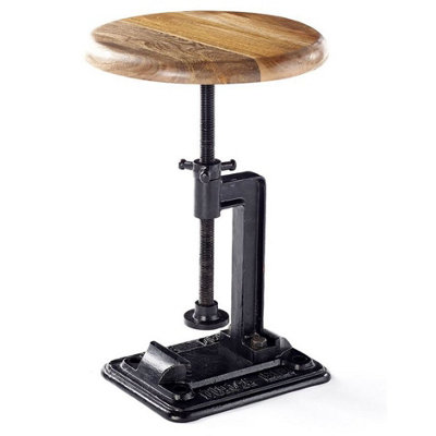  - Elm Home And Garden Solid Hard Wood Black Metal Breakfast Adjustable Kitchen Pub Café Stool Wooden H 46-64 X W 33 X D 33 Cm