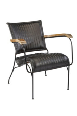  - Elm Home And Garden Black Genuine Leather Metal Arm Accent Chair H68 X W75 X D75Cm