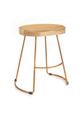 Elm Home And Garden Solid Hard Wood Gold Metal Breakfast Bar Kitchen Pub Café Stool Wooden H 55 X W 52 X D 36 Cm from B&Q
