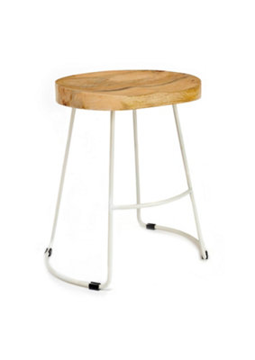 Elm Home And Garden Solid Hard Wood White Metal Breakfast Bar Kitchen Pub Café Stool Wooden H 55 X W 52 X D 36 Cm from B&Q