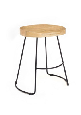 Elm Home And Garden Solid Hard Wood Black Metal Breakfast Bar Kitchen Pub Café Stool Wooden H 55 X W 52 X D 36 Cm from B&Q