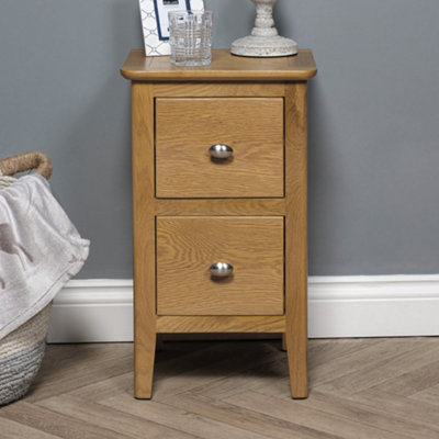 Elm Home And Garden Oak Two Drawer Bedside Cabinet Side Table Fully Assembled 59Cm High X 35Cm Wide X 32Cm Deep from B&Q